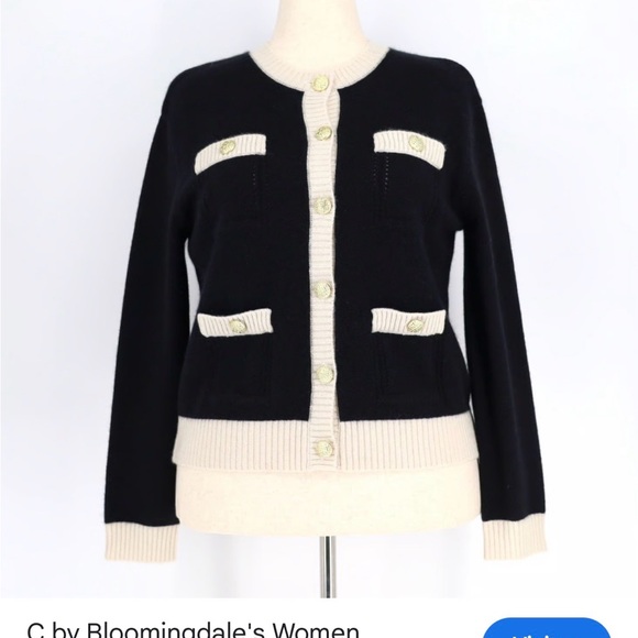 Bloomingdale's Cashmere Black and Cream Cardigan - Picture 3 of 11